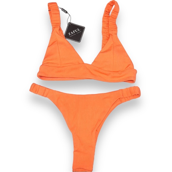 NEW Zaful Orange Triangle Bikini Set Womens 2 Piece Swimsuit Bathing Suit Size M - Picture 2 of 11